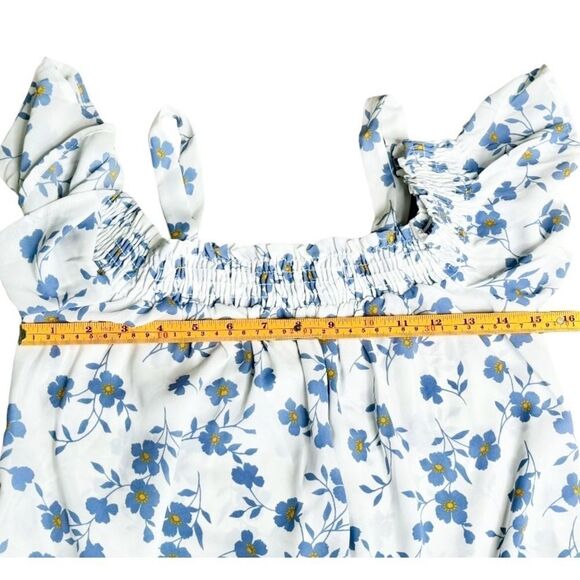 Sienna Sky Blue & White Floral Cold Shoulder Lightweight Flowy Blouse. Small. - Picture 4 of 7